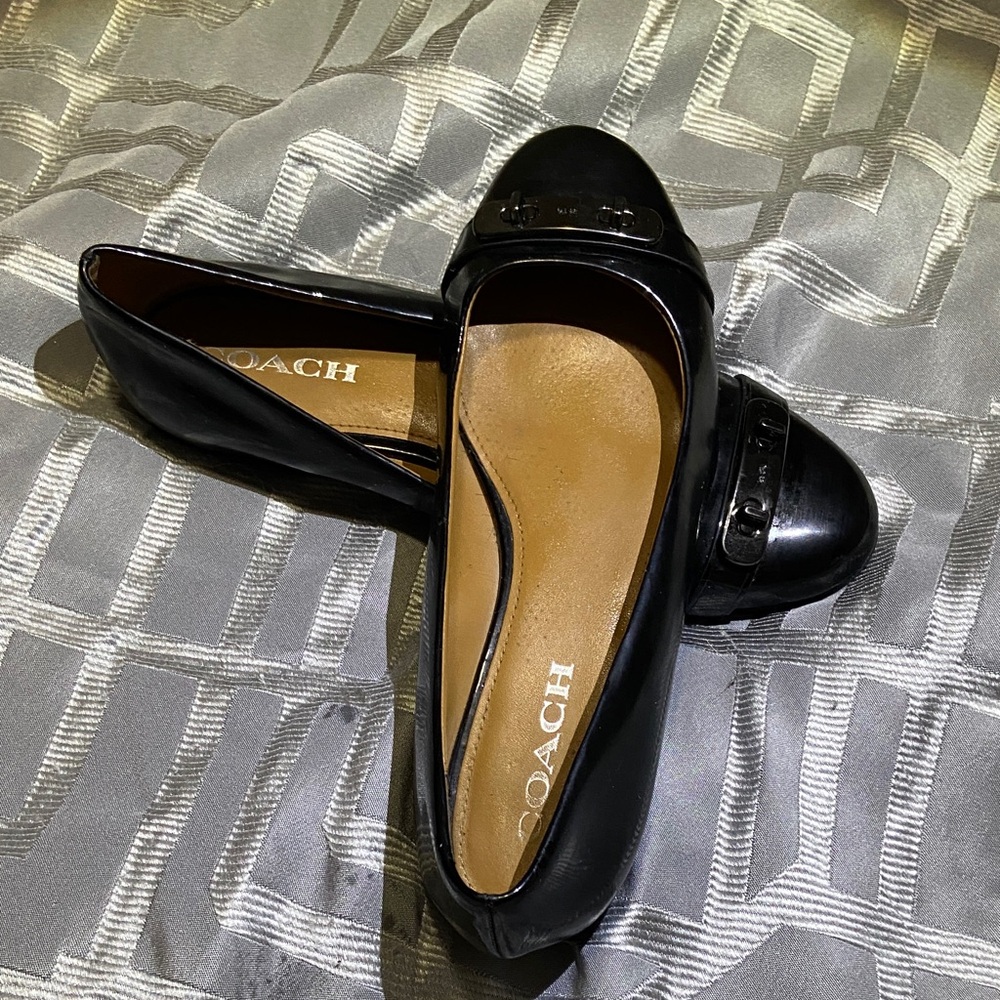 Coach Black Leather Cap-Toe Flats